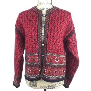 Dale of Norway Fair Isle Red Wool Cardigan Sweater